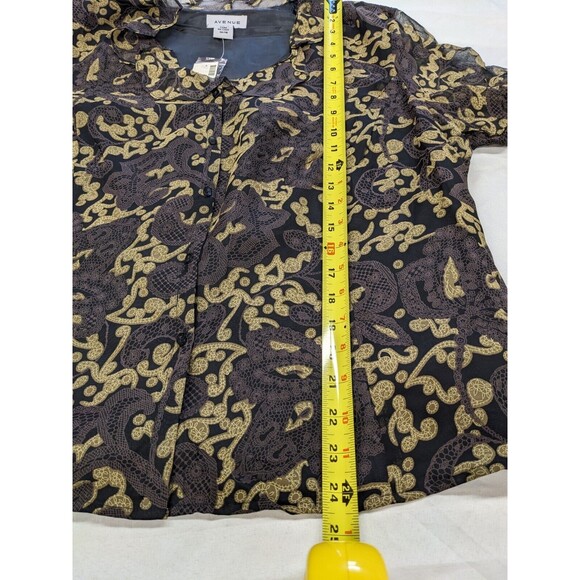 Avenue Paisley Semi-Sheer 3/4 Sleeve Silk Button Up Ruffle Blouse 14/16 NWT - Picture 10 of 11